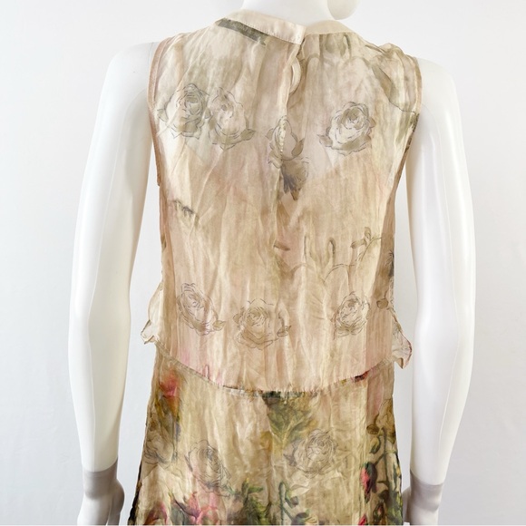 Queen Mulock Dress Floral Silk Chiffon Midi Sleeveless Size S Roses Romantic - Picture 10 of 14